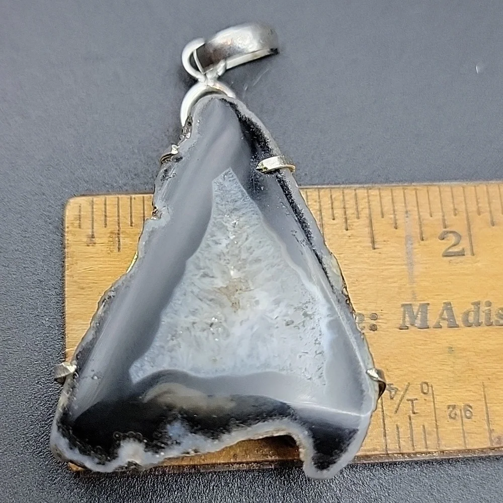 Solar Quartz 925 Sterling Silver Unisex Necklace Large Pendant & Bale EUC